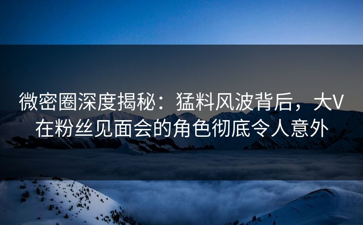 微密圈深度揭秘：猛料风波背后，大V在粉丝见面会的角色彻底令人意外